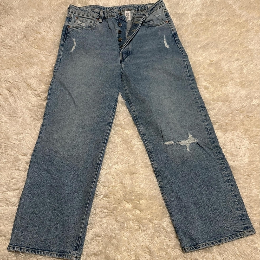 H&M &Denim Lightwash Distressed Stretch Ultra Highrise Vintage Straight Sz.12x26
